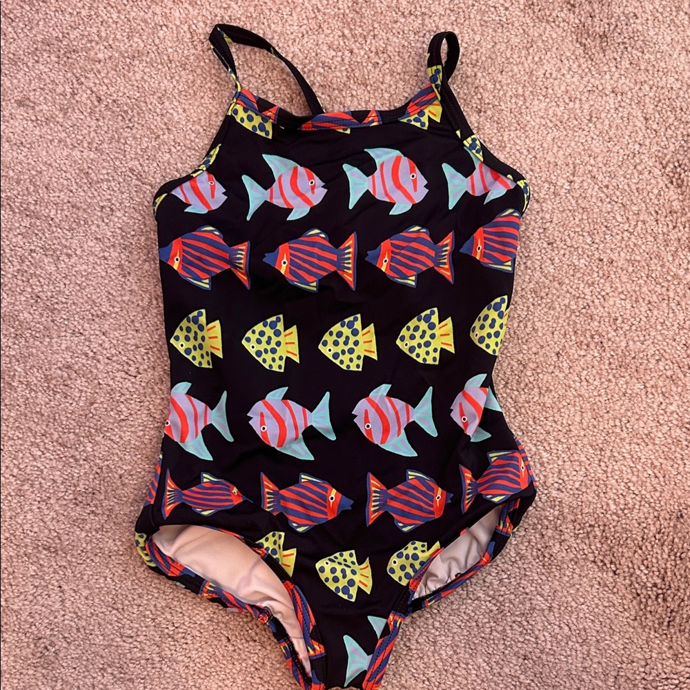 Hanna Andersson Black Fish Print Kids Swimsuit
